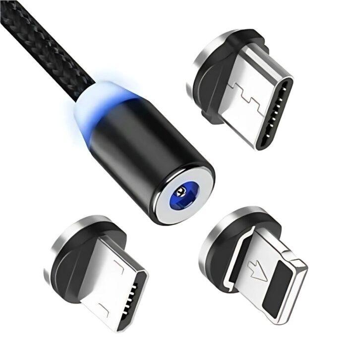 Cabo Com Conector Magnetico 3 Em 1 Preto 1m - Imagem 3