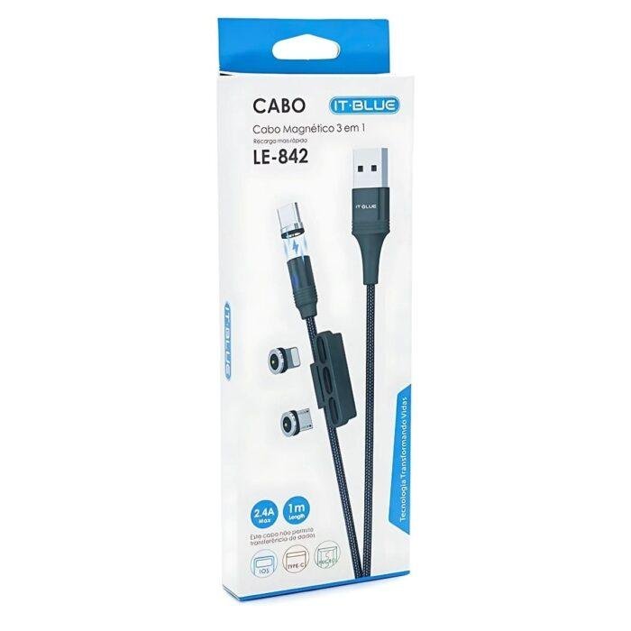Cabo Com Conector Magnetico 3 Em 1 Preto 1m - Imagem 2