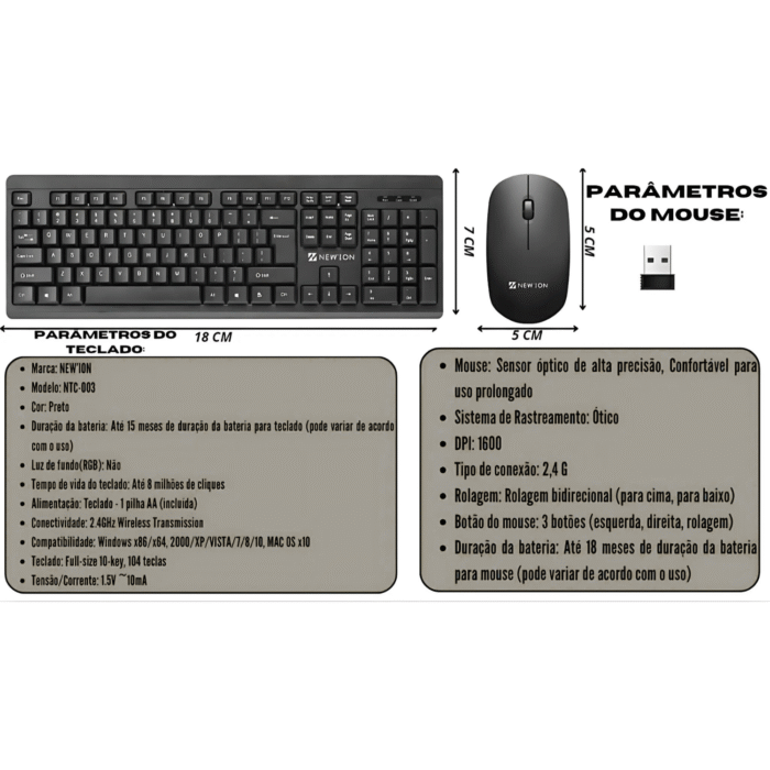 Kit de Teclado e Mouse sem Fio para escritório 2.4GHz Wireless Transmission - Imagem 2