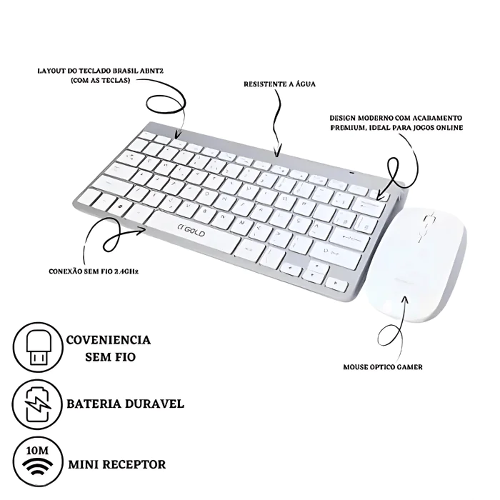 Kit Teclado E Mouse Sem Fio Prata - Imagem 4