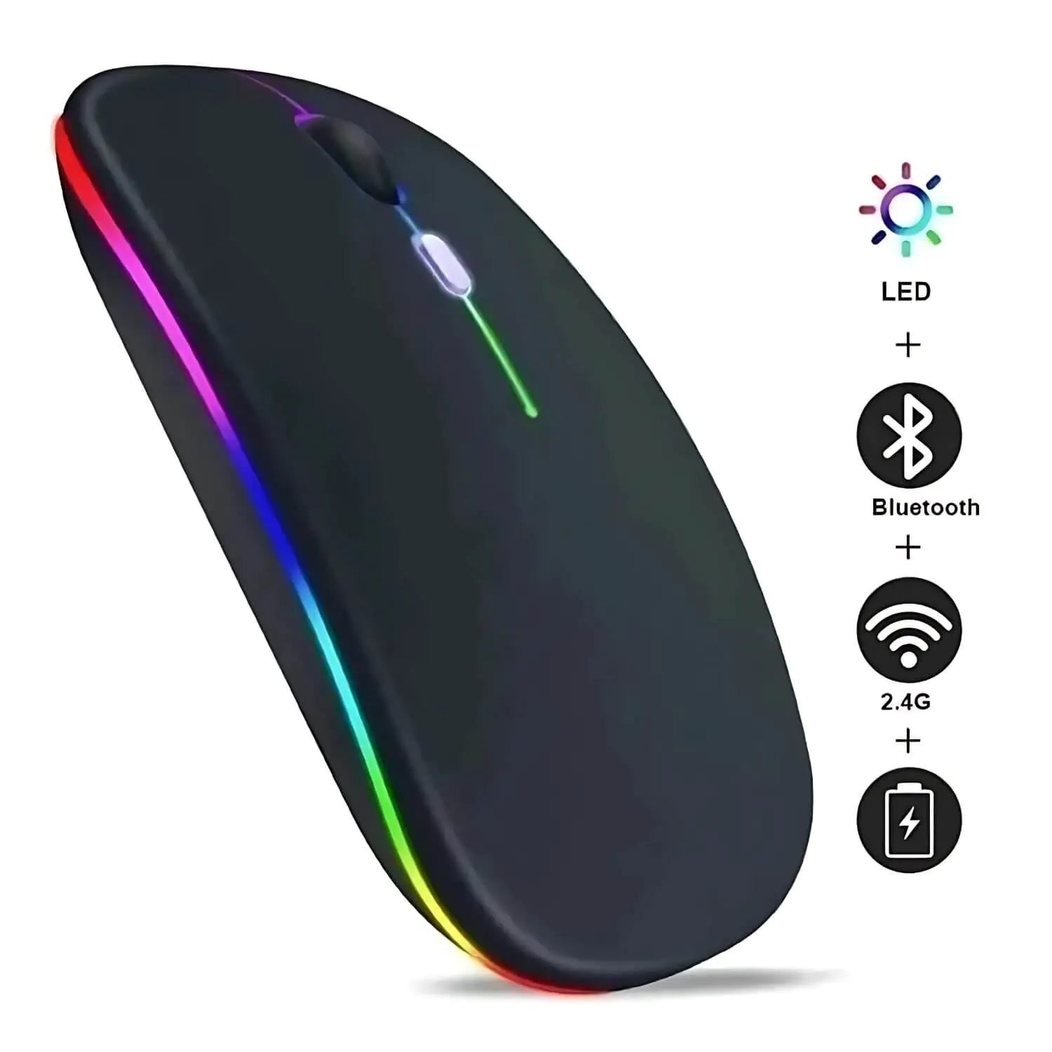 Mouse sem fio Recarregável RGB Silencioso Ergonômico - Imagem 3